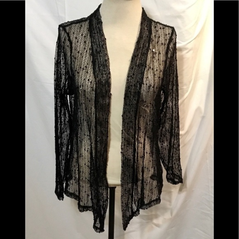 Le Grenier Black Sheer Long Sleeve Open Front Top